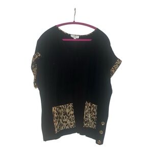 Umgee Black and Leopard Print Blouse